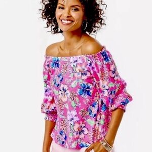 Lilly Pulitzer Pink Floral Off-Shoulder Blouse